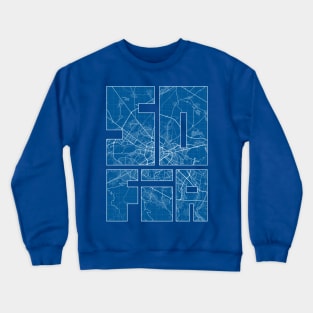 Sofia, Bulgaria Map Typography - Blueprint Crewneck Sweatshirt